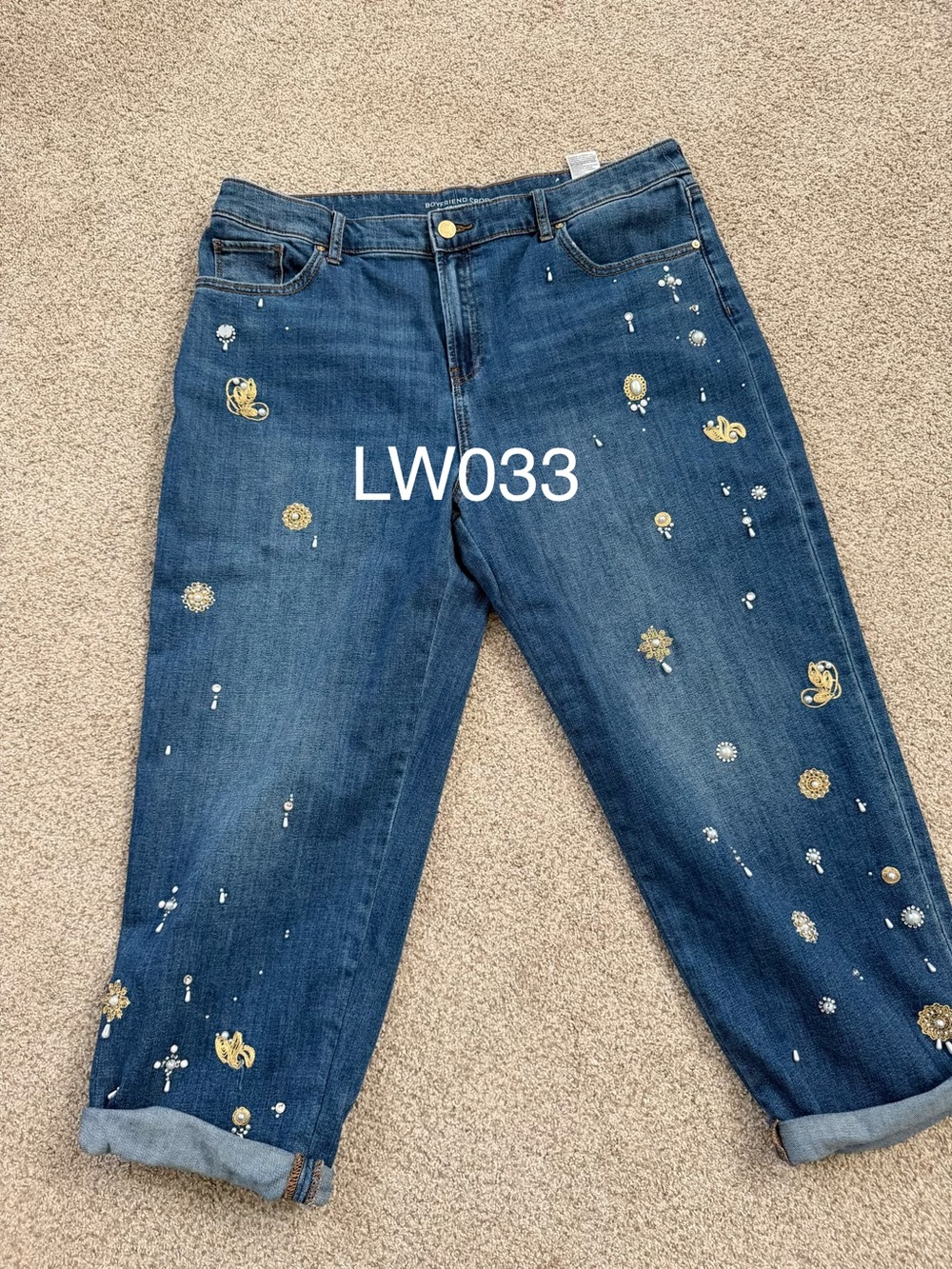 Chico's Dark Blue Embellished Boyfriend Jeans